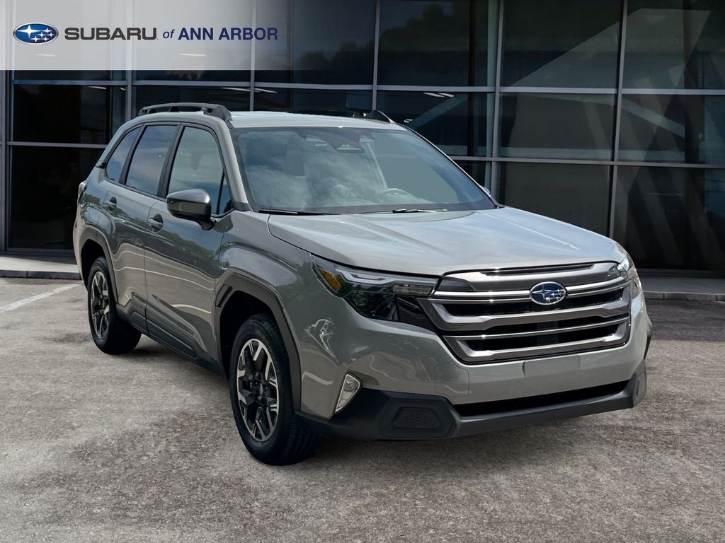 2026 Subaru Forester Premium **LIFETIME POWERTRAIN** in River Rock Pearl — front three-quarter view