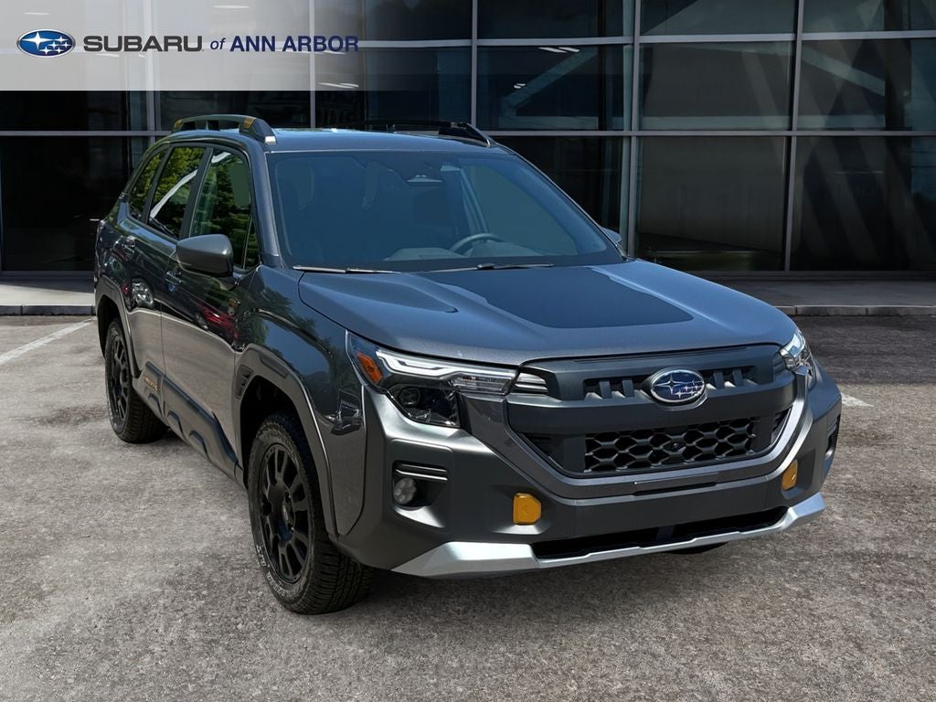 2026 Subaru Forester Wilderness **LIFETIME POWERTRAIN** in Magnetite Gray Metallic — front three-quarter view