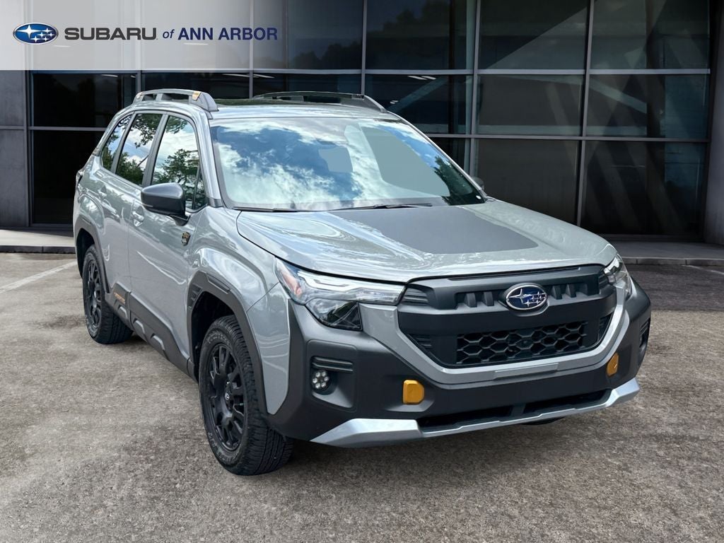 2026 Subaru Forester Wilderness **LIFETIME POWERTRAIN** in River Rock Pearl — front three-quarter view