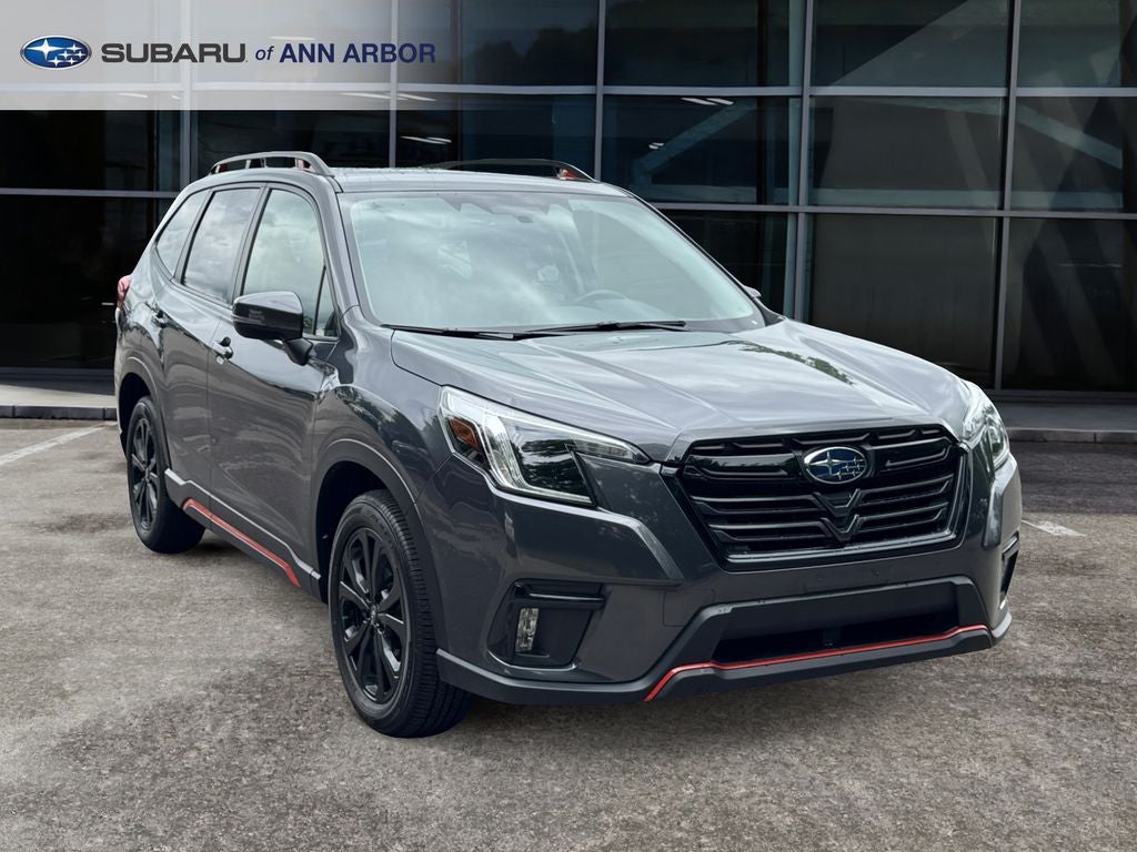 2023 Subaru Forester Sport **LIFETIME POWERTRAIN** in Magnetite Gray Metallic — front three-quarter view