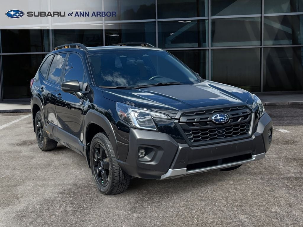 2022 Subaru Forester Wilderness **LIFETIME POWERTRAIN** in Crystal Black Silica — front three-quarter view