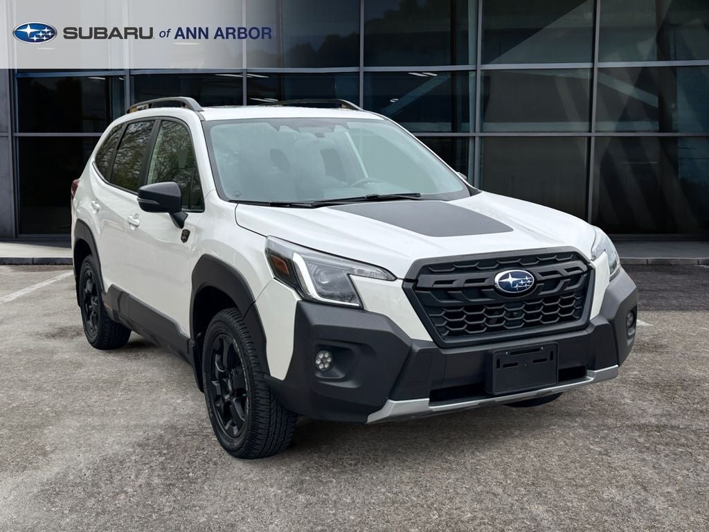 2023 Subaru Forester Wilderness *LIFETIME POWERTRAIN* in Crystal White Pearl — front three-quarter view