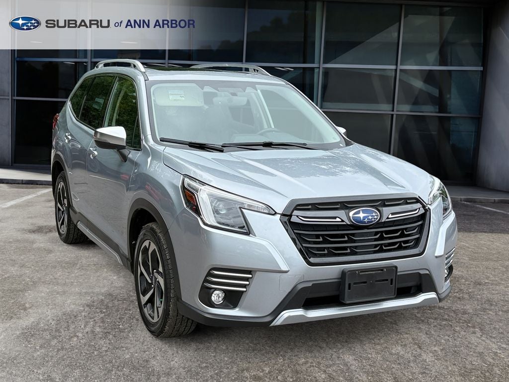 2023 Subaru Forester Touring **LIFETIME POWERTRAIN** in Ice Silver Metallic — front three-quarter view