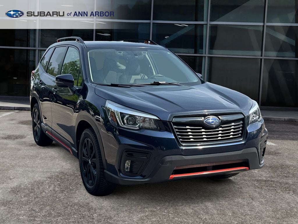 2020 Subaru Forester Sport in Dark Blue Pearl — front three-quarter view