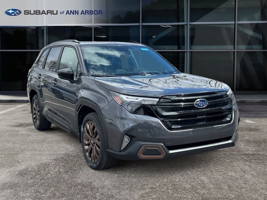 2026 Subaru FORESTER Sport in Magnetite Gray Metallic — front three-quarter view