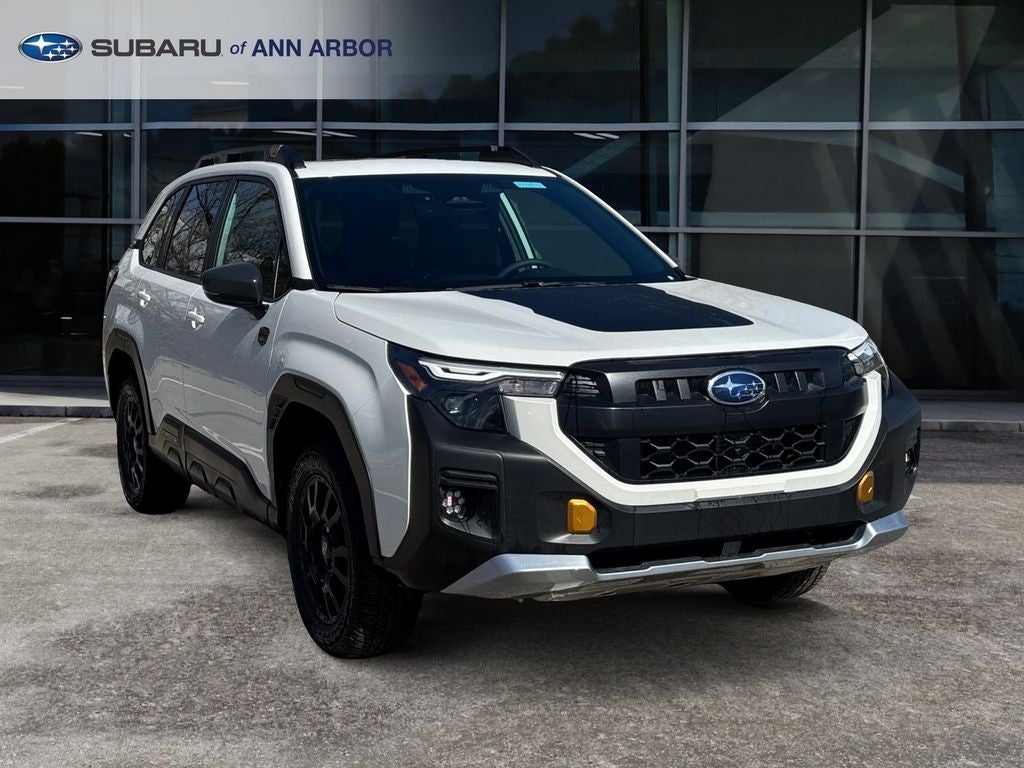 2026 Subaru FORESTER Wilderness in Crystal White Pearl — front three-quarter view