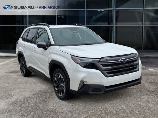 2026 Subaru FORESTER Limited in Crystal White Pearl — front three-quarter view