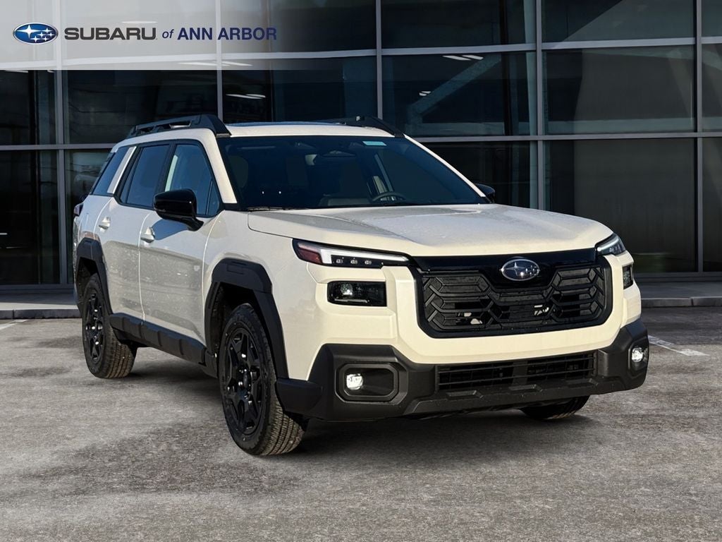 2026 Subaru OUTBACK Limited in Crystal White Pearl — front three-quarter view
