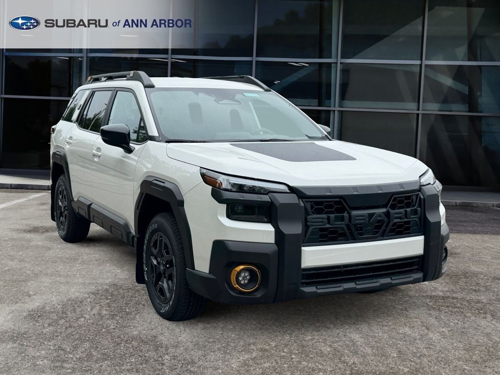 2026 Subaru OUTBACK Wilderness in Crystal White Pearl — front three-quarter view