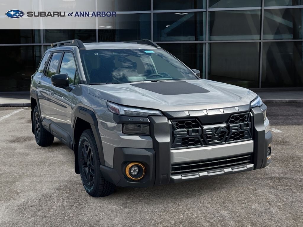 2026 Subaru OUTBACK Wilderness in River Rock Pearl — front three-quarter view