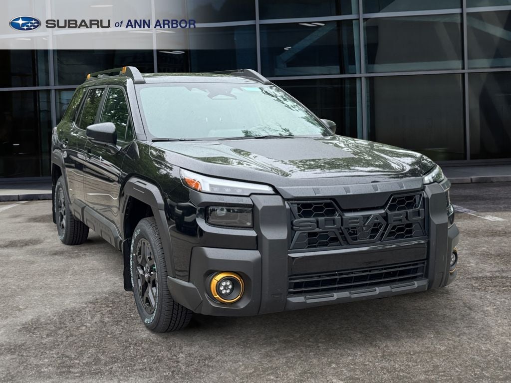2026 Subaru OUTBACK Wilderness in Crystal Black Silica — front three-quarter view