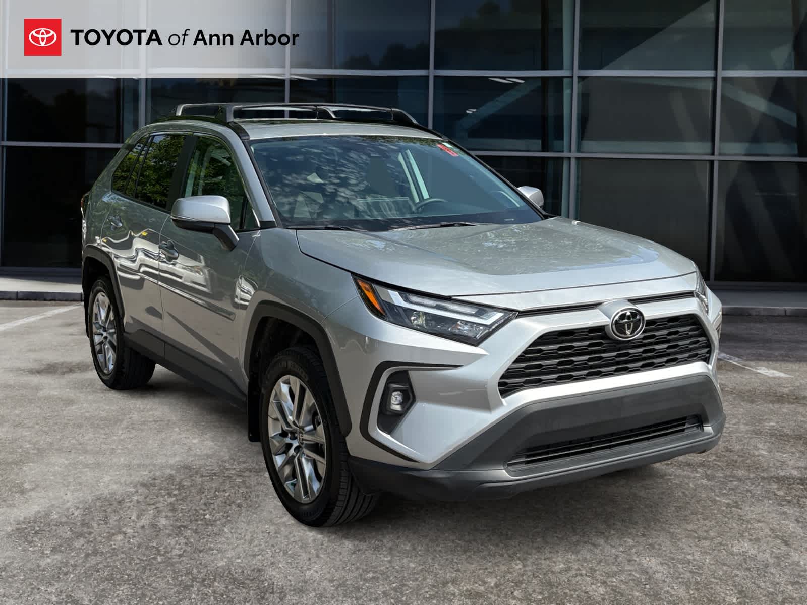 2025 Toyota RAV4 XLE Premium in Silver Sky Metallic — front three-quarter view