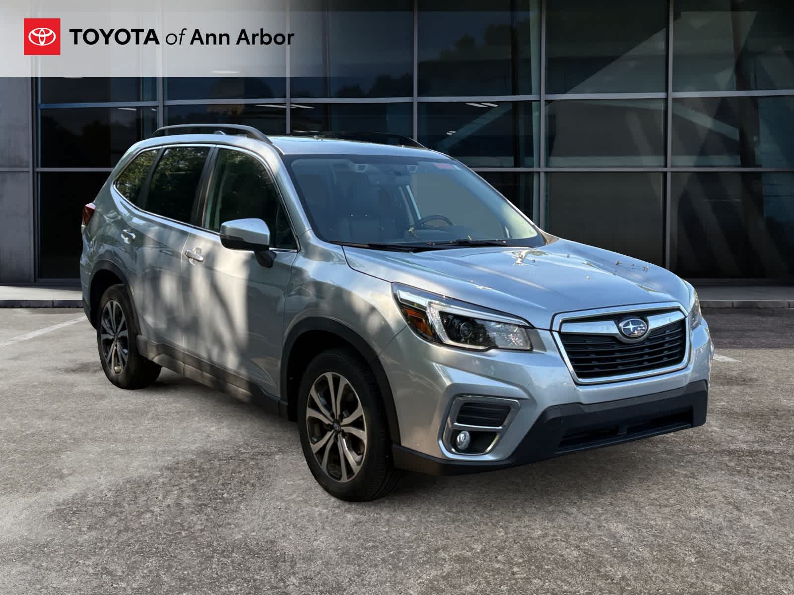 2021 Subaru Forester Limited in Ice Silver Metallic — front three-quarter view