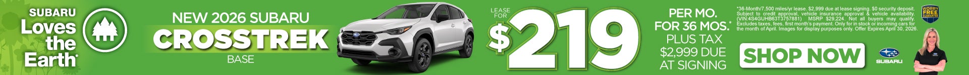 New 2026 Subaru Crosstrek Base "$219 a month for 36 Months* $2,999 Due at Signing"